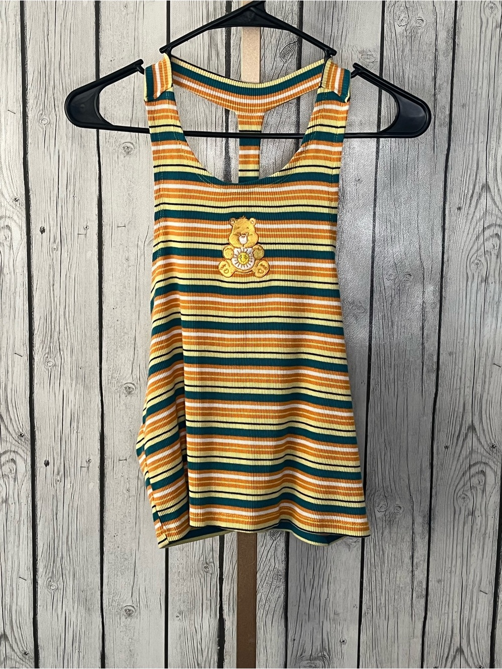 Care Bears Funshine Bear Striped Ribbed Racerback Tank XXL Y2K Kidcore
